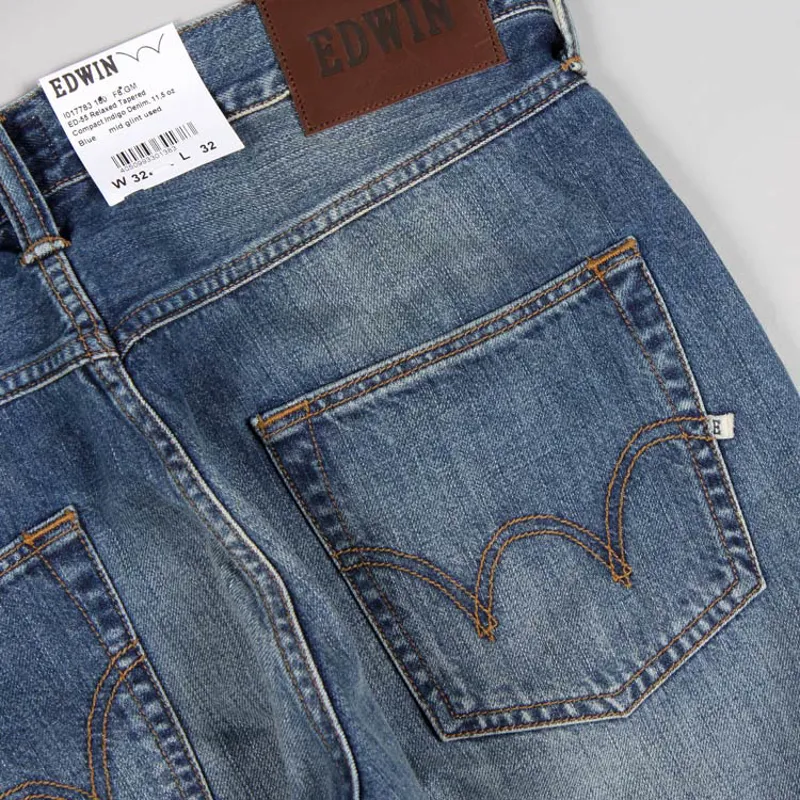 Edwin ED-55 Compact Indigo Denim - Blue Mid Glint Used-2